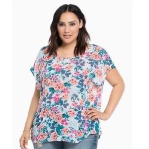 Torrid White Rose Floral Short Sleeve Sheer Top 1X